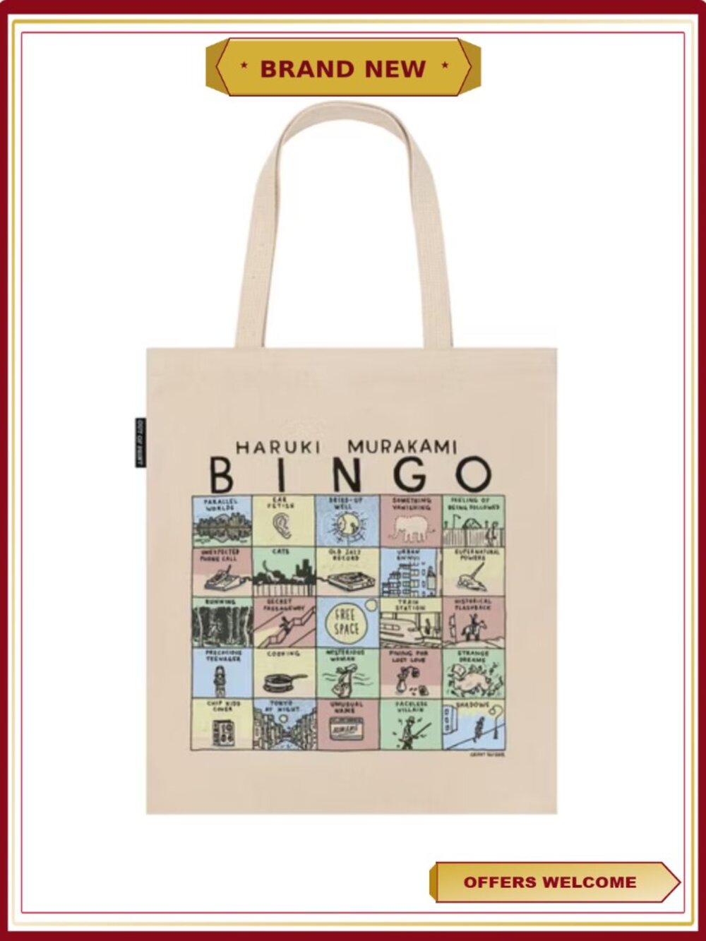 Murakami Bingo Tote Bag 100% Cotton Canvas Literary Bookish Tote